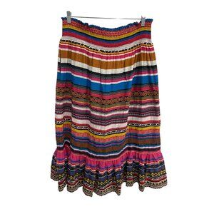 Anthropologie NWT Womens Striped Colorful Cotton Midi Skirt With Ruffled Hem & E